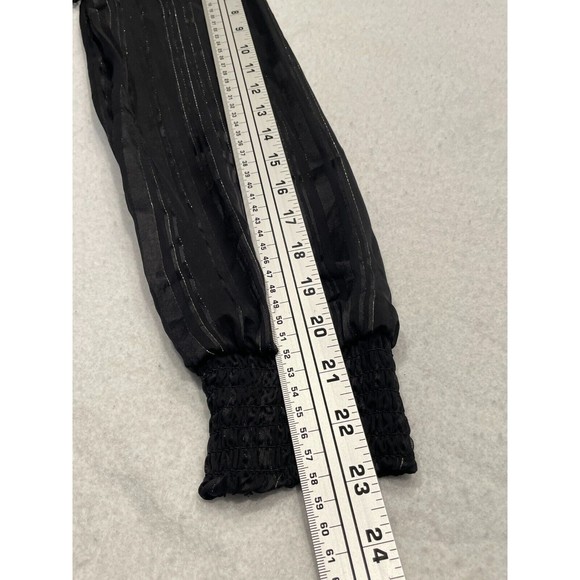 Japna Smocked Surplice Top XS Black Silver Metallic Stripe Sheer Long Sleeve NWT - Picture 8 of 8